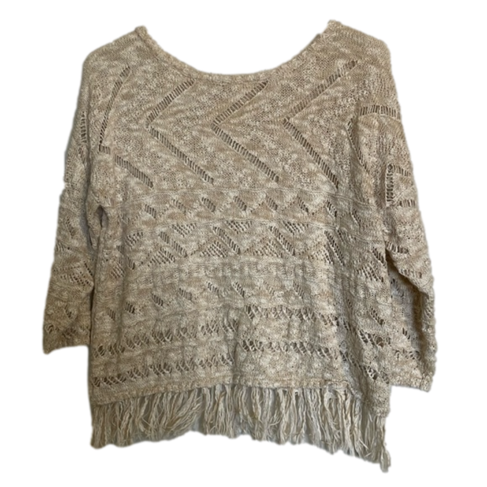 XHILARATION Fringe Hem Pullover Top, Women’s L, Tan White